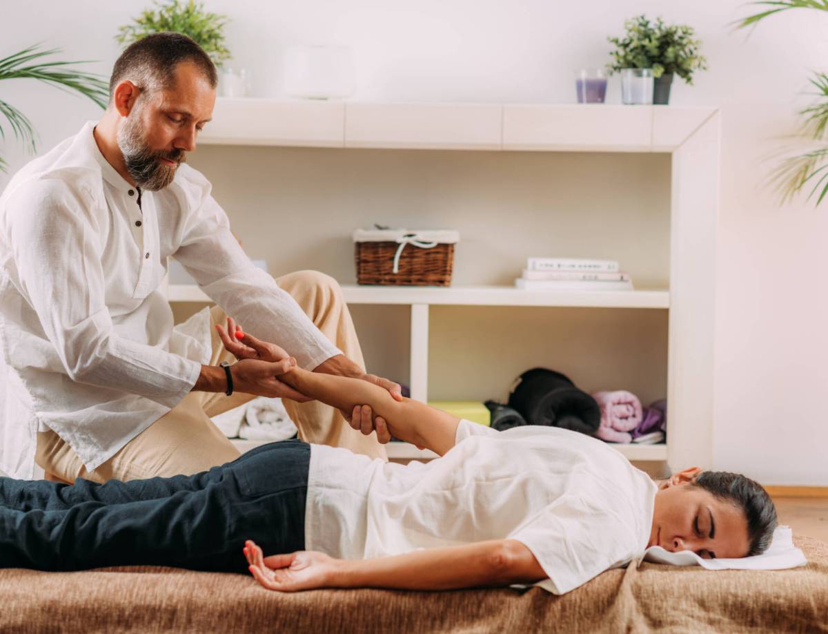 Shiatsu Hand Massage. Therapist massaging the heart meridian.